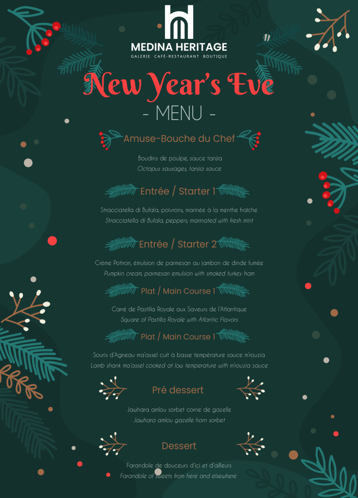 Menu of Celebration of New Year Eve at M Rooftop on December 31st 2023